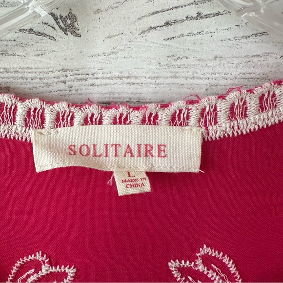 SOLITAIRE Anthropologie Embroidered Floral Boxy Cropped Trumpet Sleeve Top L - Picture 2 of 8
